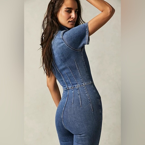 *NWOT* We The Free Jayde Flare Jumpsuit in Sunburst Blue - Picture 5 of 6